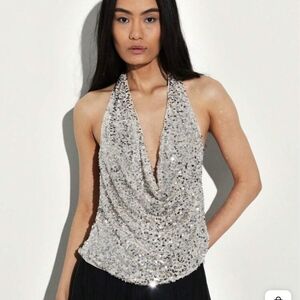 Zara Silver Sequin Drape Blouse